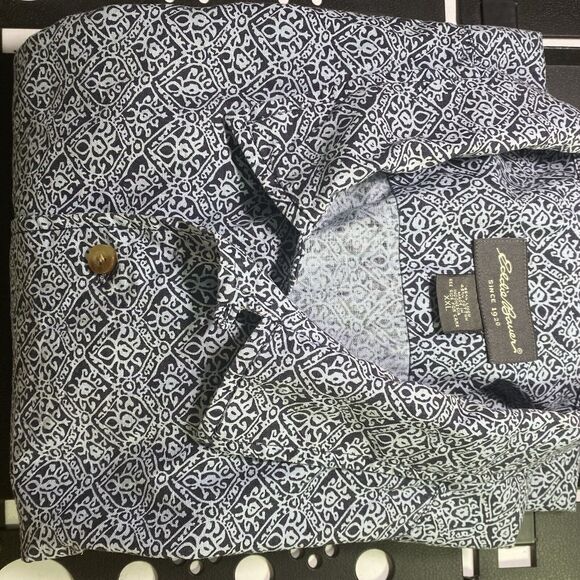 Eddie Bauer Men's XXL Tribal Camp Shirt Button Up Weathered Linen Blue Vacation - Picture 8 of 11